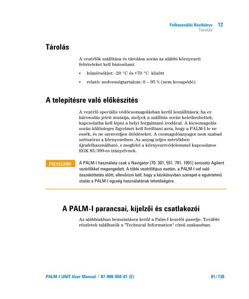 Palm-I Unit Model 969-9892 - Agilent Technologies