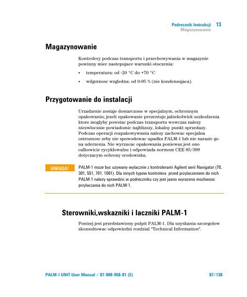 Palm-I Unit Model 969-9892 - Agilent Technologies