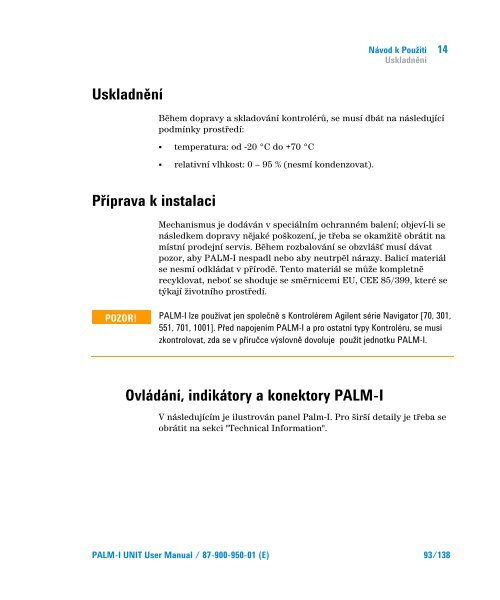 Palm-I Unit Model 969-9892 - Agilent Technologies