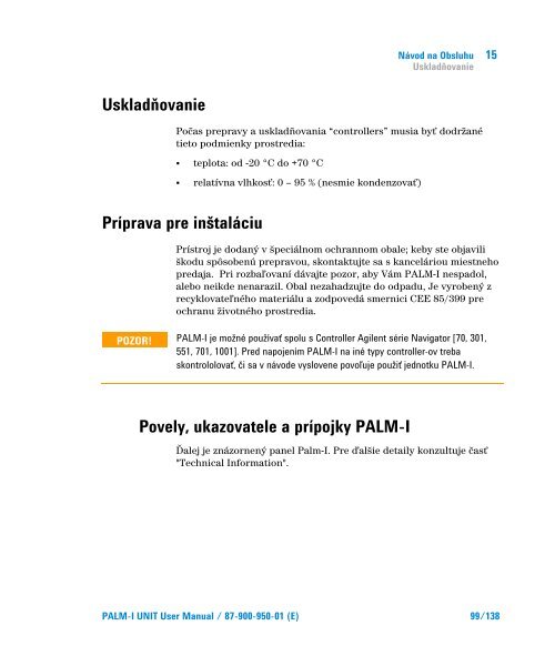 Palm-I Unit Model 969-9892 - Agilent Technologies