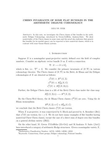 CHERN INVARIANTS OF SOME FLAT BUNDLES IN THE ...