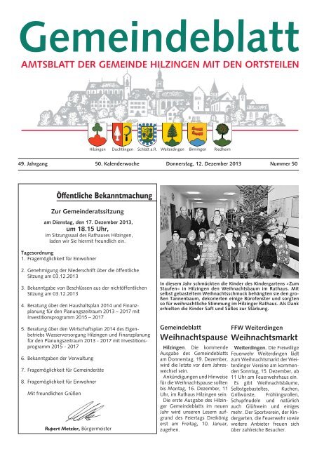 Gemeindeblatt KW 50 - Gemeinde Hilzingen