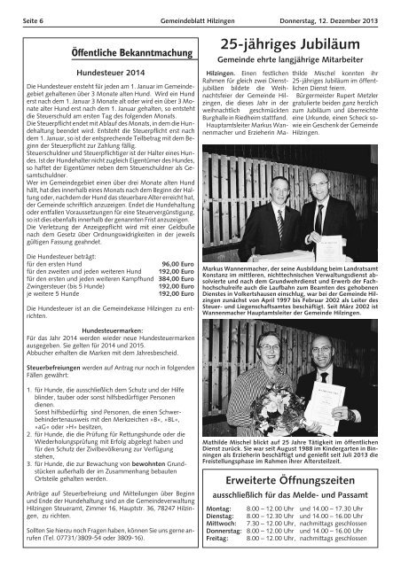 Gemeindeblatt KW 50 - Gemeinde Hilzingen