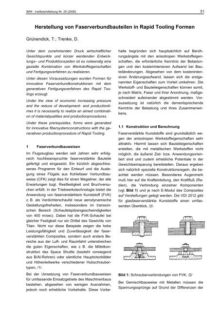 Herstellung von Faserverbundbauteilen in Rapid Tooling Formen