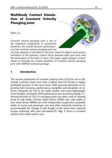 Multibody Contact Simula- tion of Constant Velocity Plunging Joint