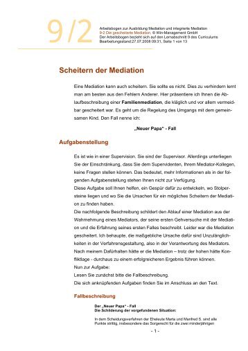 Scheitern der Mediation - Integrierte Mediation