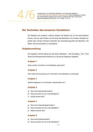 4-6 Die Techniken des besseren Verstehens - Integrierte Mediation