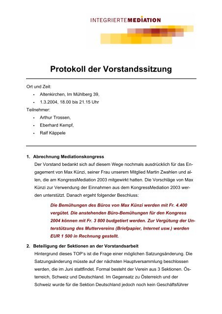2004-03-01-Vorstandssitzung - Integrierte Mediation