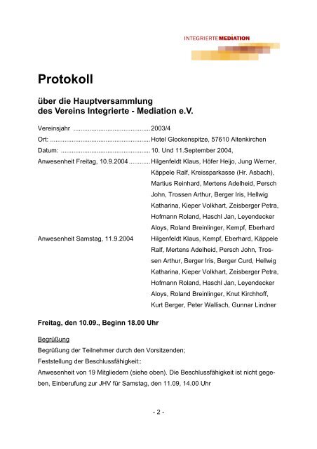 Protokoll - Integrierte Mediation