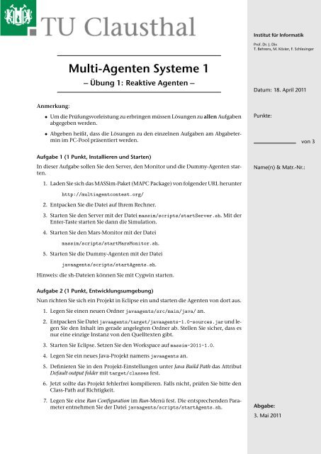 Multi-Agenten Systeme 1 - Institut für Informatik