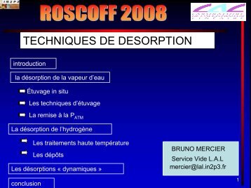 Techniques de dÃ©sorption thermique - IN2P3