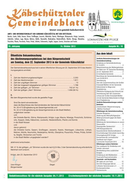 Käbschütztaler Gemeindeblatt - Gemeinde Käbschütztal