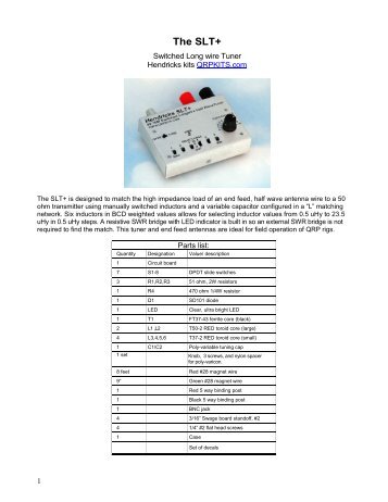 Switched Longwire Tuner Plus Builders manual (rev 4/17/09)