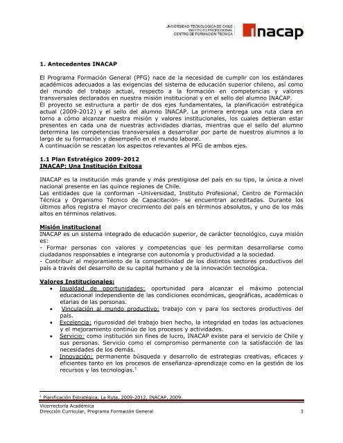 Programa FormaciÃ³n General, Marco referencial - Inacap