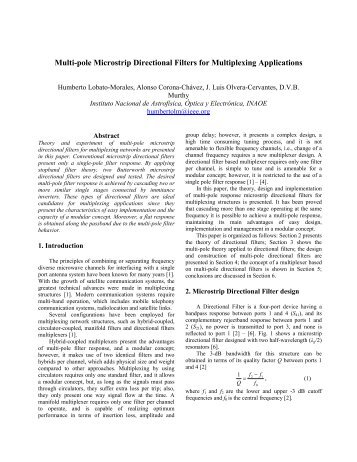 Multi-pole Microstrip Directional Filters for Multiplexing ... - inaoe