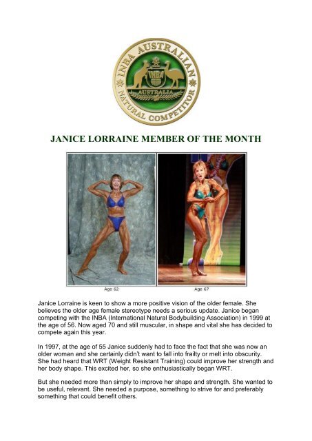 JANICE LORRAINE MEMBER OF THE MONTH - INBA