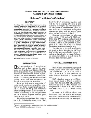 genetic similarity revealed with rapd and daf markers in some maize ...