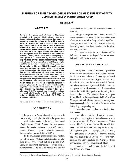 influence of some technological factors on weed infestation with ...