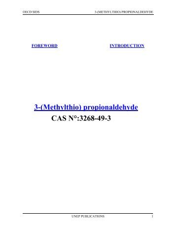 3-(Methylthio) propionaldehyde CAS NÂ°:3268-49-3 - ipcs inchem