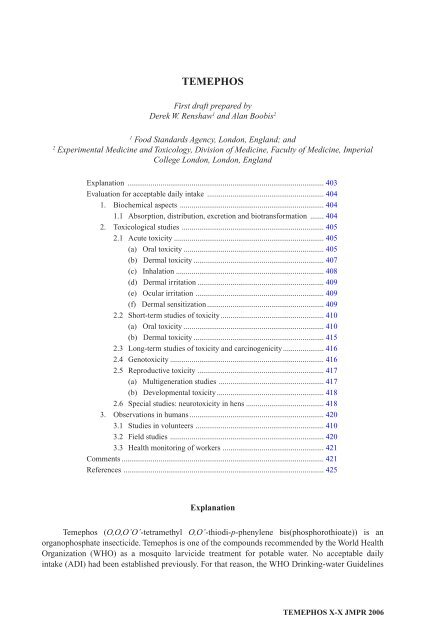 Pesticide residues in food â 2006: Toxicological ... - ipcs inchem