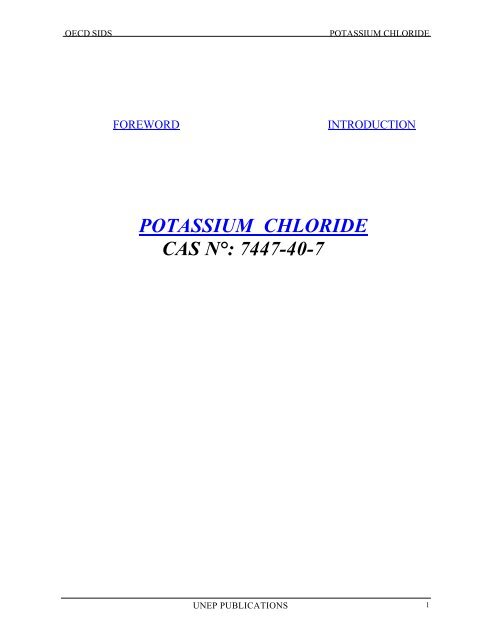 POTASSIUM CHLORIDE CAS NÂ°: 7447-40-7