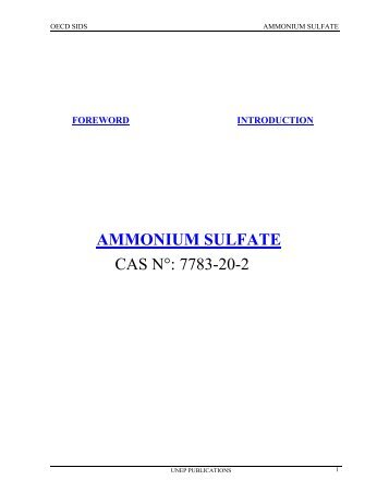 AMMONIUM SULFATE CAS NÂ°: 7783-20-2