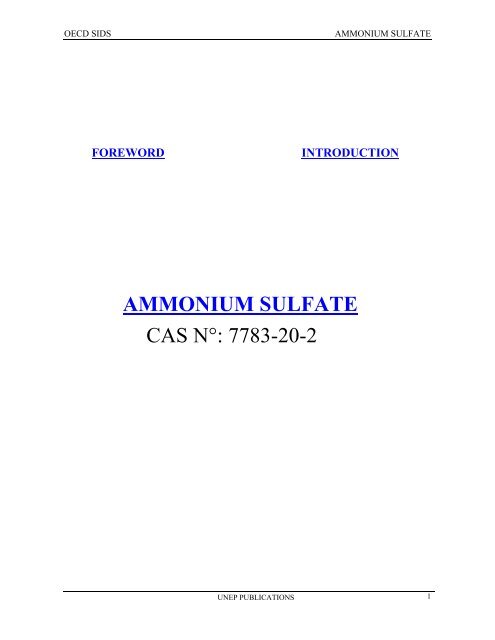 AMMONIUM SULFATE CAS NÂ°: 7783-20-2