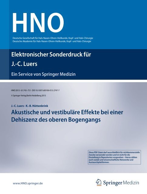 Sonderdruck (PDF) - Klinik und Poliklinik für Hals-, Nasen-, Ohren ...