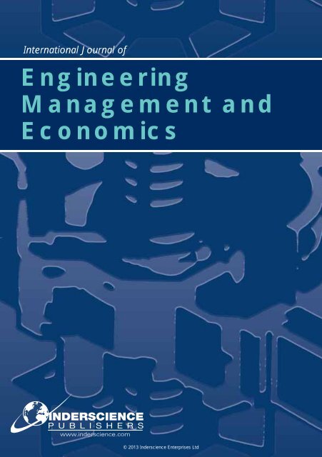 Engineering Management and Economics - Inderscience Publishers