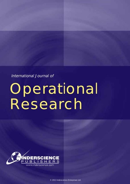 Operational Research - Inderscience Publishers