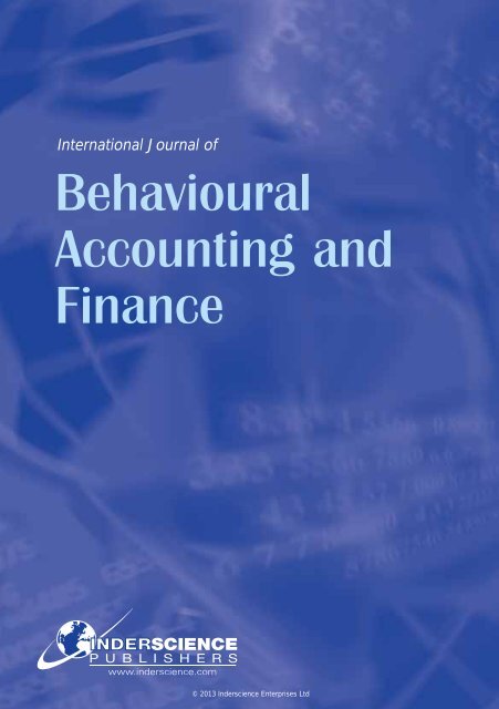 Behavioural Accounting and Finance - Inderscience Publishers