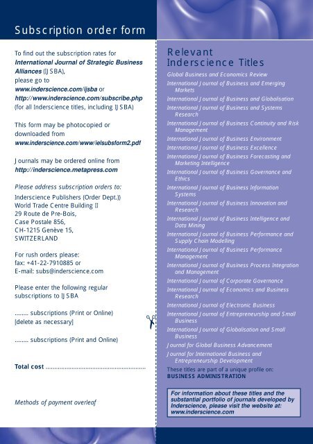 International Journal Of Strategic Business Alliances - Inderscience ...