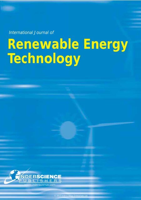 Renewable Energy Technology - Inderscience Publishers