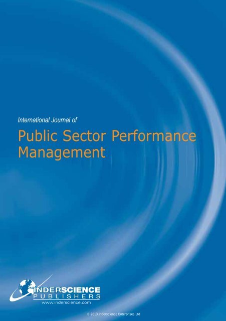 Public Sector Performance Management - Inderscience Publishers