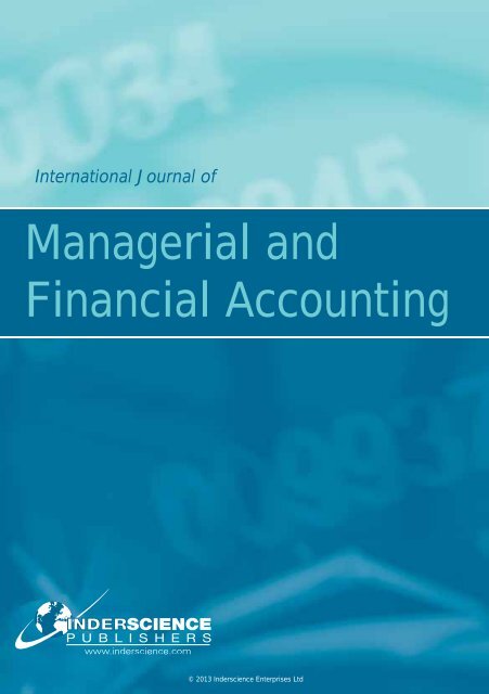 Managerial and Financial Accounting - Inderscience Publishers