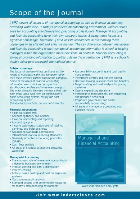 Managerial and Financial Accounting - Inderscience Publishers