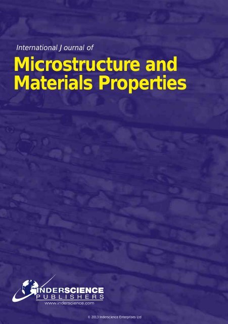 Microstructure and Materials Properties - Inderscience Publishers