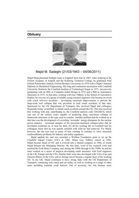 Obituary Majid M. Sadeghi (21/03/1943 â 04/06/2011)