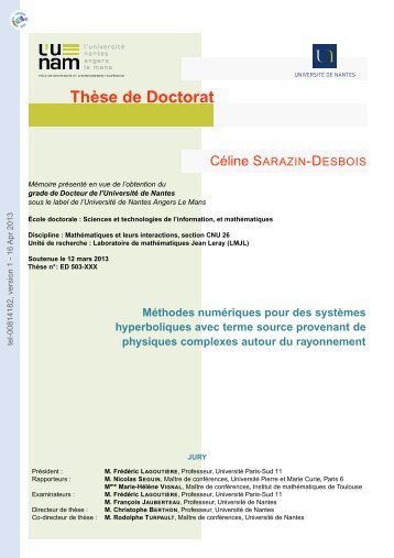 Méthodes numériques pour des systèmes hyperboliques avec terme ...