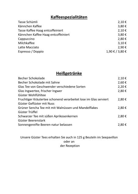 neuen Speisekarte - freizeitwelt Güster