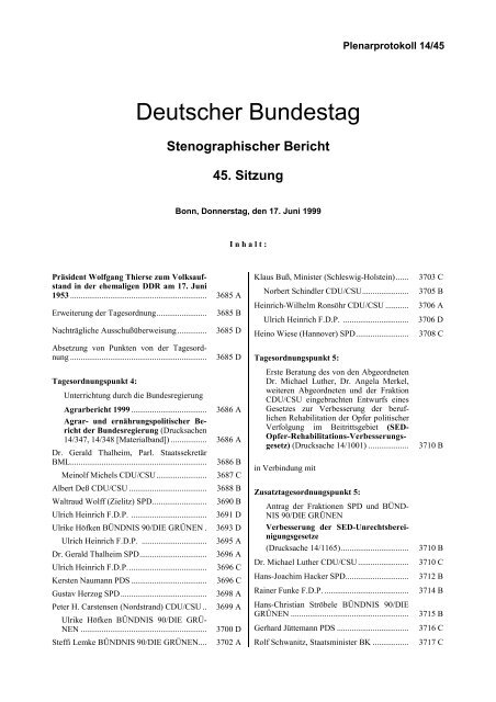 Stenographischer Sitzung Deutscher Bundestag - Bericht 45.