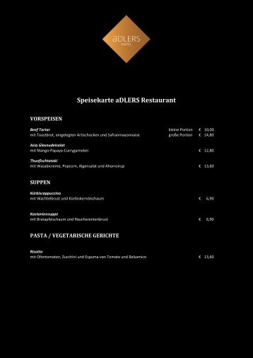 a la carte Speisekarte und Degustationsmenüs - Der Adler