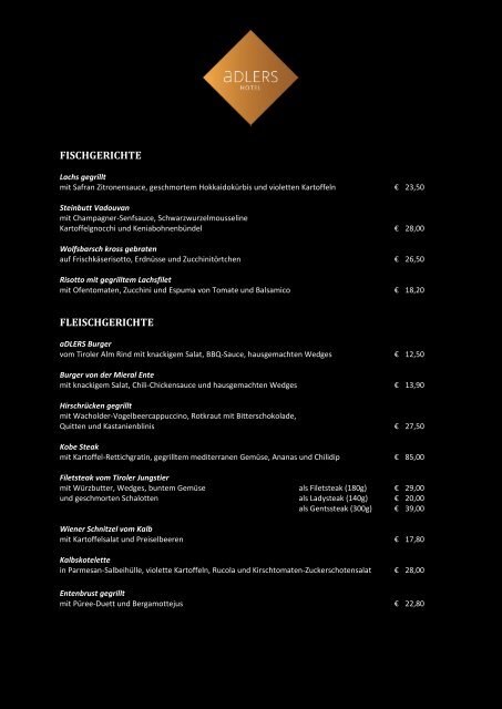 a la carte Speisekarte und Degustationsmenüs - Der Adler