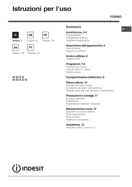 Istruzioni Per L Uso Indesit At