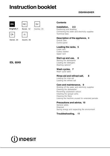 Instruction booklet - Indesit