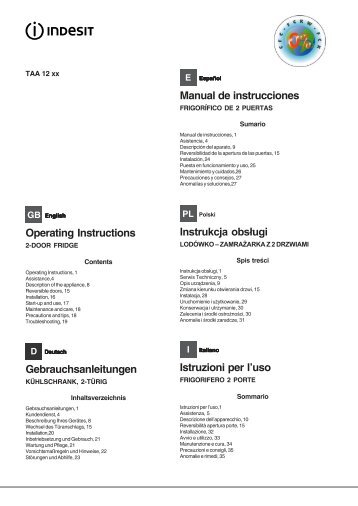 Operating Instructions Gebrauchsanleitungen Manual de ... - Indesit