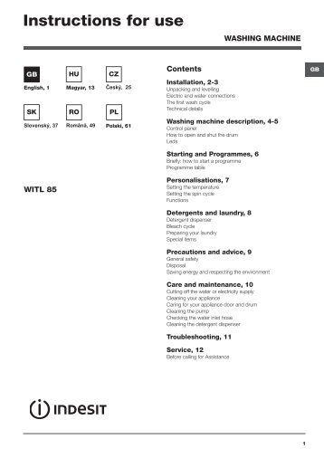 Instructions for use - Indesit