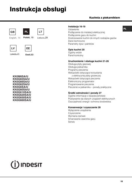 Operating Instructions - Indesit