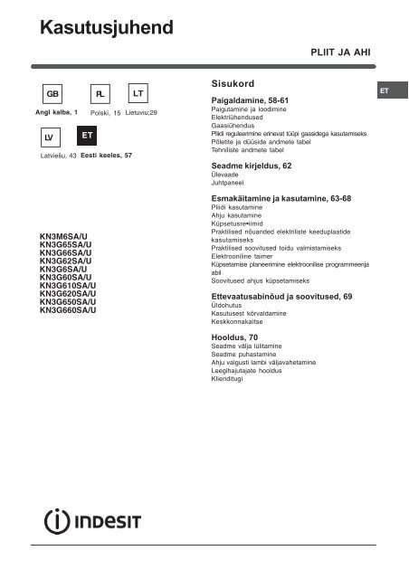 Operating Instructions - Indesit