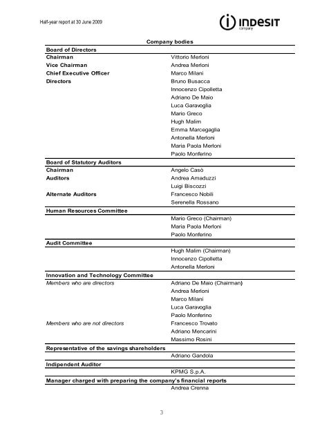 2009 1st Half Report - Indesit